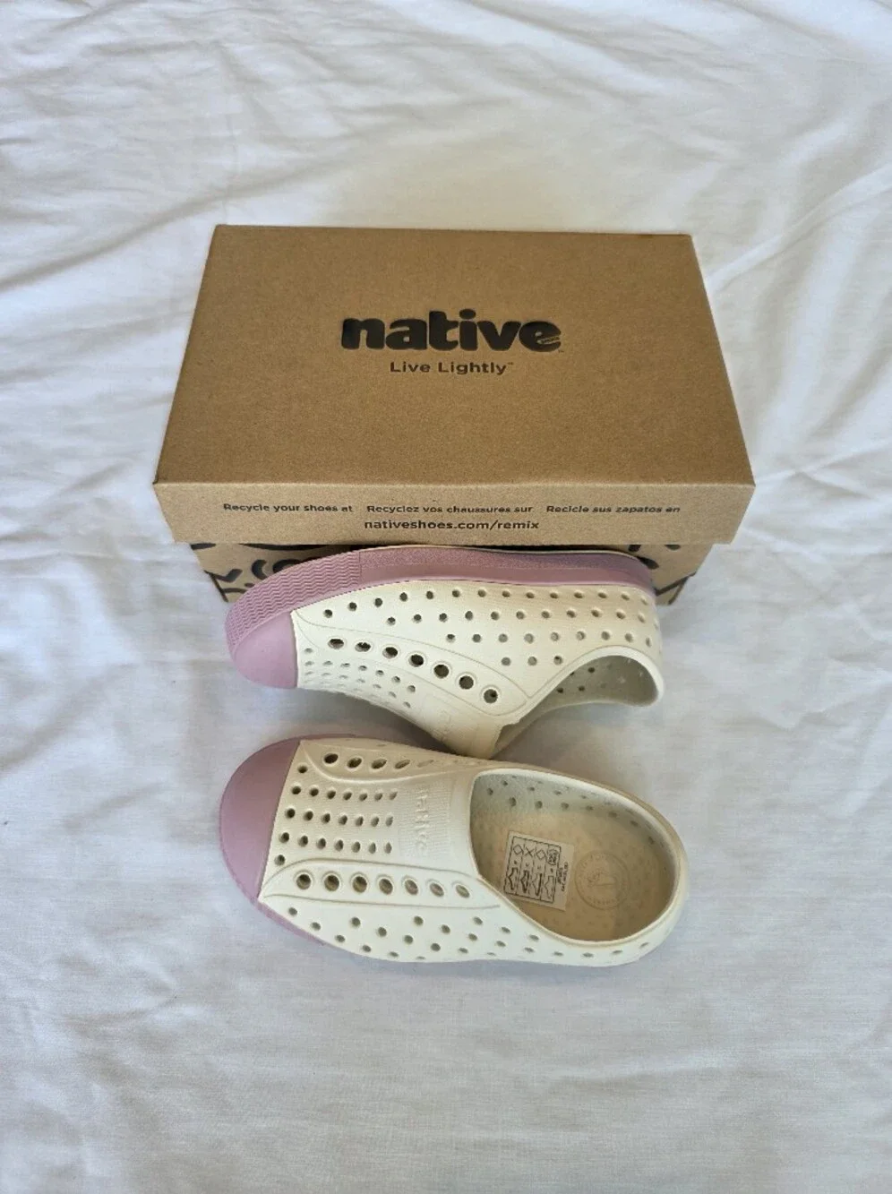 Native Kids Slip-On Water Shoes in Cream with Pink Accents